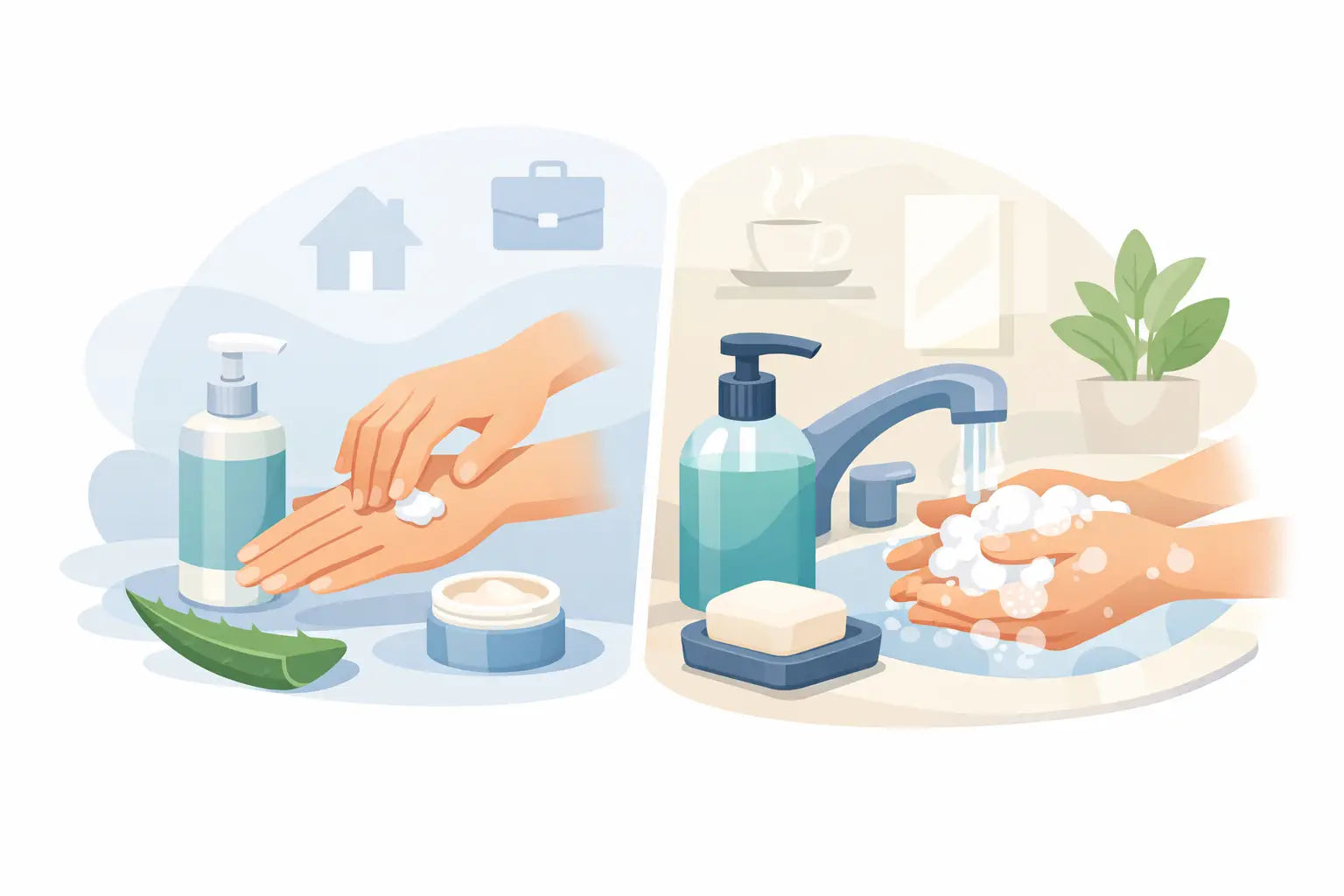 Desinfizierende Handcreme und Handseife im Alltag