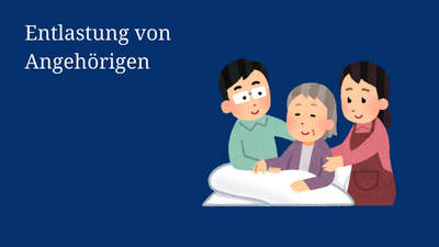 Pflegende Familie, Text: Entlastung von Angehörigen.